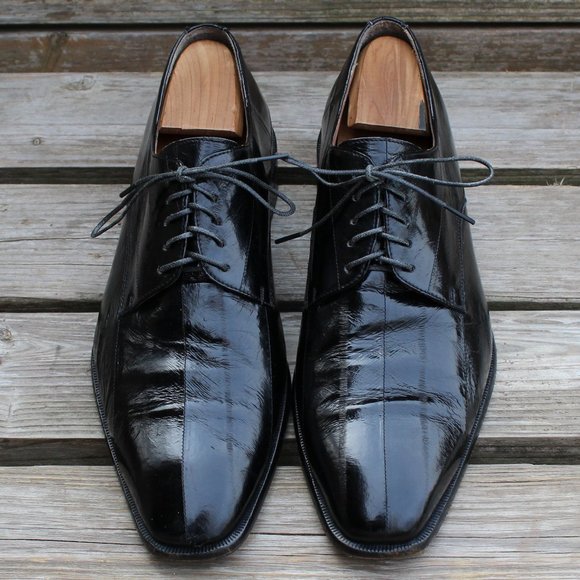 Black Genuine Eel Skin Derby, Handmade in Italy, Men's Size 8.5, GUC - Picture 4 of 15
